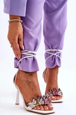 Sandały Na Obcasie>Boto Wiązane Sandałki Na Szpilce Z Motylami Białe Delmar