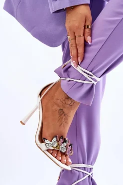 Sandały Na Obcasie>Boto Wiązane Sandałki Na Szpilce Z Motylami Białe Delmar