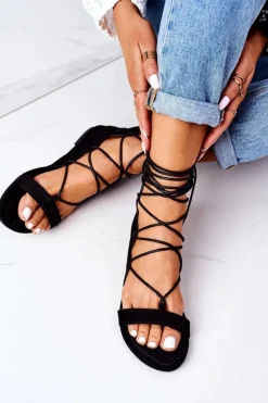 Sandały Płaskie></noscript>Boto Wiązane Sandały Gladiatorki Lu Boo Czarne