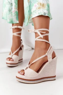 Sandały Na Koturnie>Boto Wiązane Sandały Na Koturnie Beżowe Hawaii