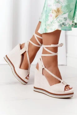 Sandały Na Koturnie>Boto Wiązane Sandały Na Koturnie Beżowe Hawaii