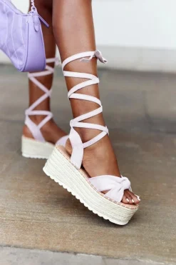 Sandały Na Koturnie|Sandały Płaskie>Boto Wiązane Sandały Na Platformie Z Plecionką Fioletowe La Palma