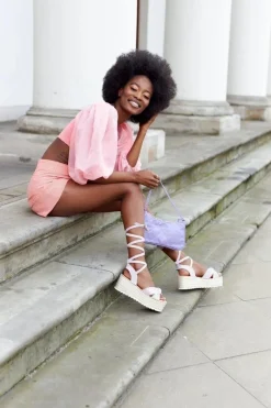 Sandały Na Koturnie|Sandały Płaskie>Boto Wiązane Sandały Na Platformie Z Plecionką Fioletowe La Palma