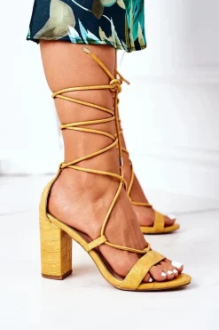Sandały Na Obcasie>Boto Wiązane Sandały Na Słupku Żółte Catwalk