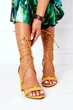 Sandały Na Obcasie>Boto Wiązane Sandały Na Słupku Żółte Catwalk