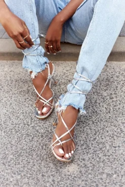 Sandały Na Obcasie>Boto Wiązane Sandały Na Szpilce Z Kwadratowym Noskiem Srebrne Runway