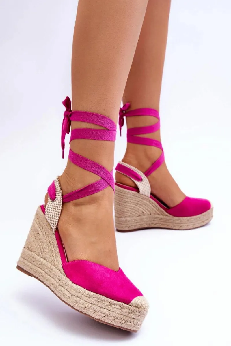 New Boto Wiązane Sandały Na Wysokim Koturnie Fuksja Lendy