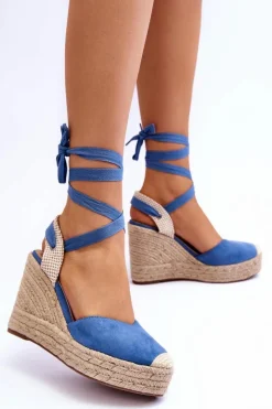 Best Boto Wiązane Sandały Na Wysokim Koturnie Niebieskie Lendy