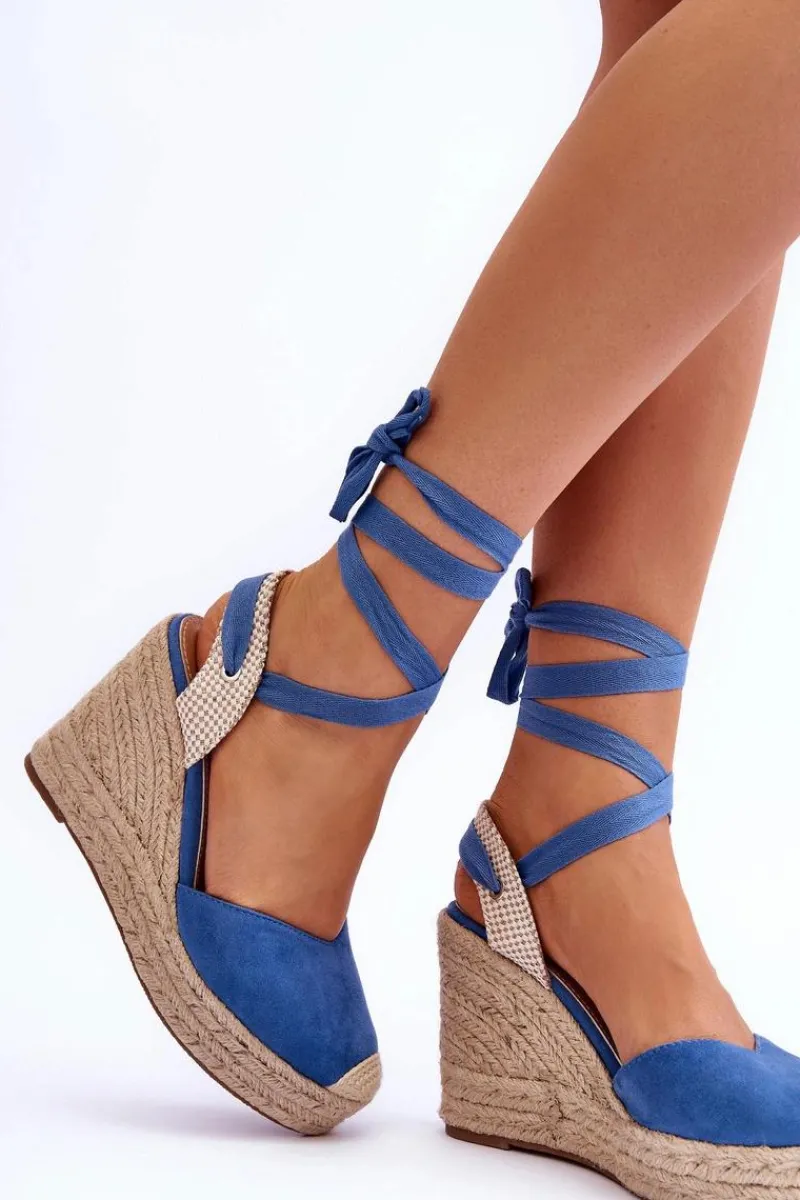 Best Boto Wiązane Sandały Na Wysokim Koturnie Niebieskie Lendy