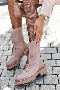 Botki Zimowe Damskie|Brązowe I Beżowe Botki>Boto Wiązane Zamszowe Botki Damskie Beżowe Marirla