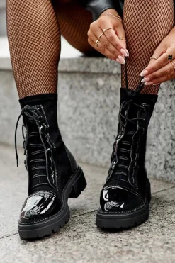 Czarne Botki|Botki Zimowe Damskie>Boto Wiązane Zamszowe Botki Damskie Czarne Marirla