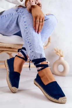Boto Wiązane Zamszowe Espadryle Granatowe Ismanne