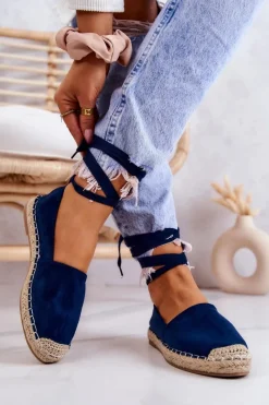 Boto Wiązane Zamszowe Espadryle Granatowe Ismanne