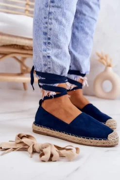 Boto Wiązane Zamszowe Espadryle Granatowe Ismanne