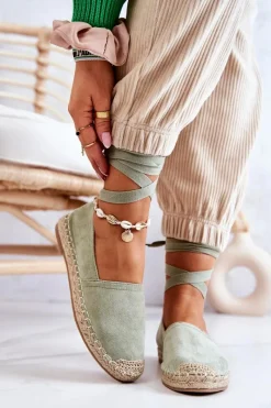 Outlet Wiązane Zamszowe Espadryle Zielone Ismanne Damskie Czarne Espadryle
