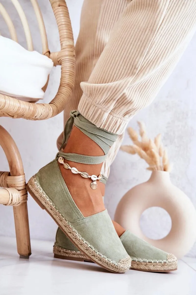 Outlet Wiązane Zamszowe Espadryle Zielone Ismanne Damskie Czarne Espadryle