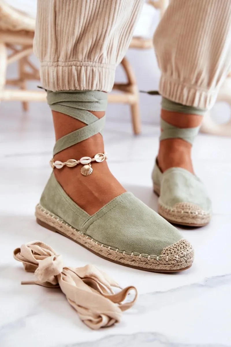 Outlet Wiązane Zamszowe Espadryle Zielone Ismanne Damskie Czarne Espadryle