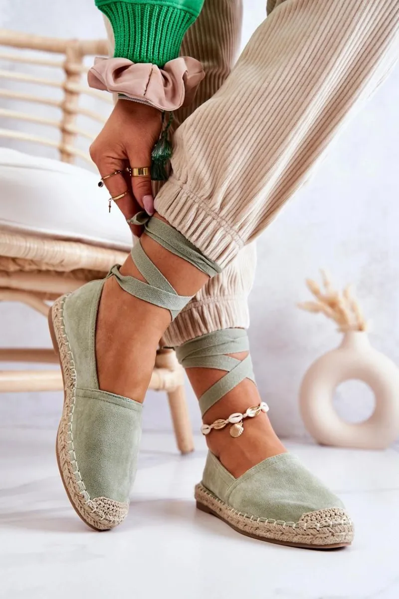 Outlet Wiązane Zamszowe Espadryle Zielone Ismanne Damskie Czarne Espadryle