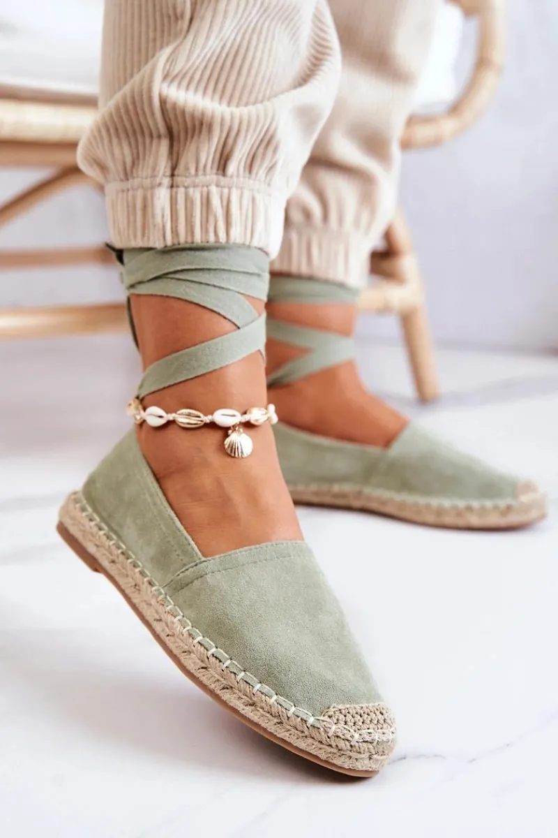 Outlet Wiązane Zamszowe Espadryle Zielone Ismanne Damskie Czarne Espadryle