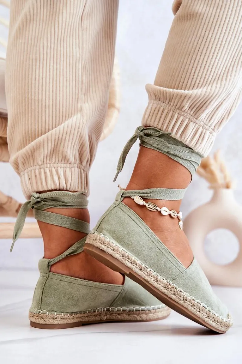 Outlet Wiązane Zamszowe Espadryle Zielone Ismanne Damskie Czarne Espadryle