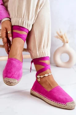 Boto Wiązane Zamszowe Espadryle Fuksja Ismanne
