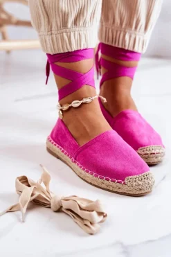 Boto Wiązane Zamszowe Espadryle Fuksja Ismanne