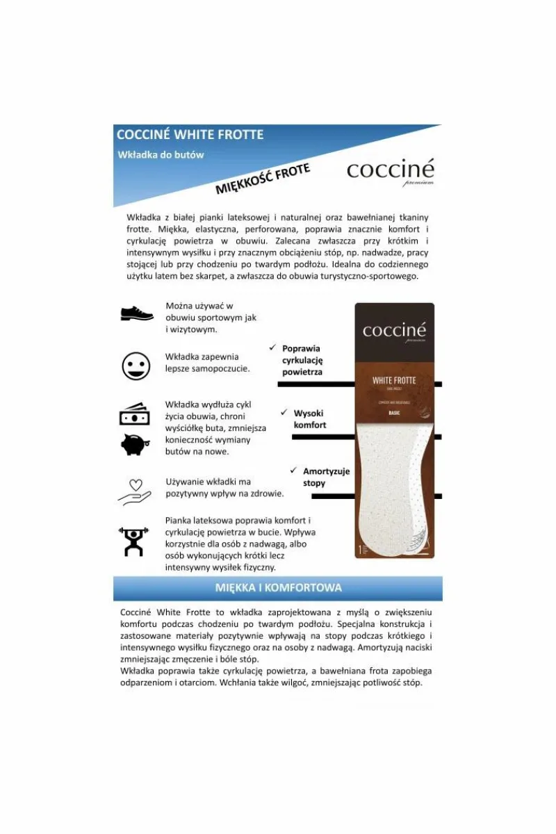 Best pielęgnacja obuwia Coccine Wkładki Coccine White Frotte bawełniana na lateksowej piance 34-41