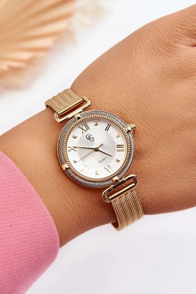 Clearance Wodoodporny Damski Zegarek Z Bransoletą Mesh Złoty Zegarki