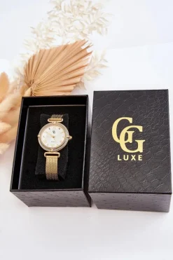 Clearance Wodoodporny Damski Zegarek Z Bransoletą Mesh Złoty Zegarki