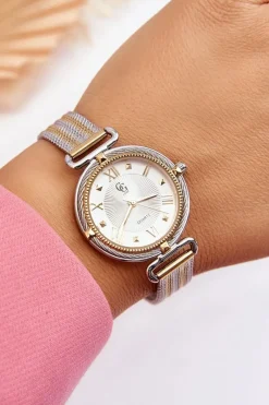 Sale GG Luxe Wodoodporny Damski Zegarek Z Bransoletą Mesh Złoto-Srebrny
