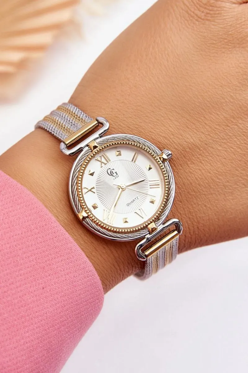 Sale GG Luxe Wodoodporny Damski Zegarek Z Bransoletą Mesh Złoto-Srebrny