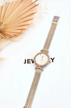 Sale GG Luxe Wodoodporny Damski Zegarek Z Bransoletą Mesh Złoto-Srebrny