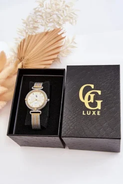 Sale GG Luxe Wodoodporny Damski Zegarek Z Bransoletą Mesh Złoto-Srebrny