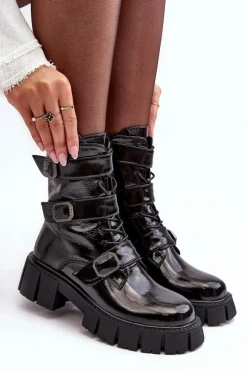 Damskie buty S.Barski Workery Botki Damskie Lakierowane Czarne S.Barski MR870-61