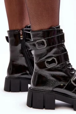 Damskie buty S.Barski Workery Botki Damskie Lakierowane Czarne S.Barski MR870-61