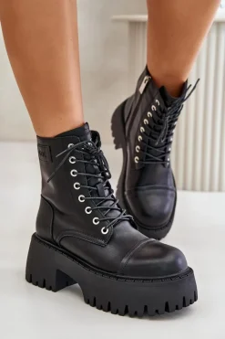 Outlet GOE Workery Botki Damskie Ocieplane Ze Skóry Naturalnej OO2N4123