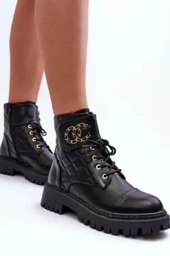 Best Workery Botki Damskie Z Ozdobą Czarne Toye Damskie Botki Ocieplane|Botki Sznurowane