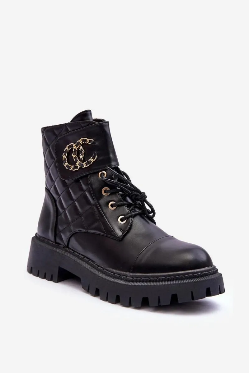 Best Workery Botki Damskie Z Ozdobą Czarne Toye Damskie Botki Ocieplane|Botki Sznurowane