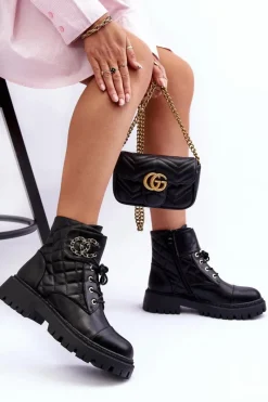 Best Workery Botki Damskie Z Ozdobą Czarne Toye Damskie Botki Ocieplane|Botki Sznurowane
