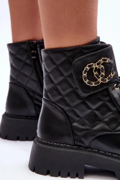 Best Workery Botki Damskie Z Ozdobą Czarne Toye Damskie Botki Ocieplane|Botki Sznurowane