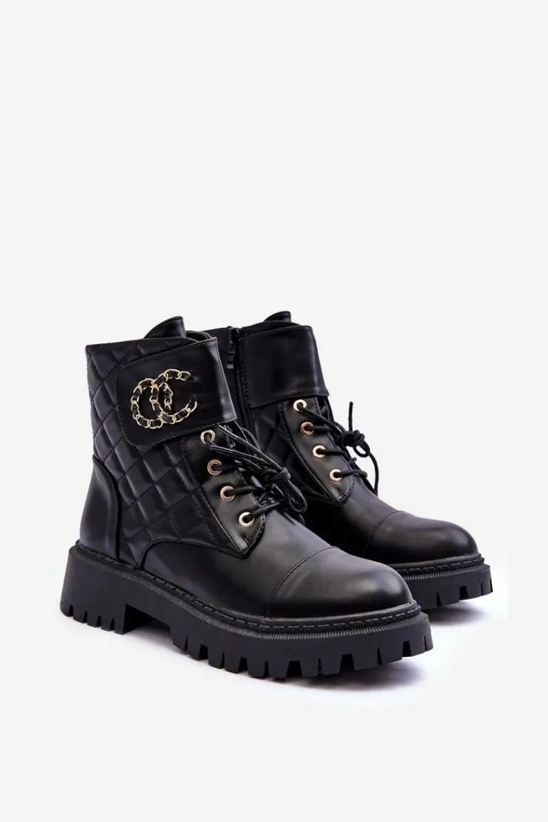 Best Workery Botki Damskie Z Ozdobą Czarne Toye Damskie Botki Ocieplane|Botki Sznurowane