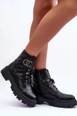 Best Workery Botki Damskie Z Ozdobą Czarne Toye Damskie Botki Ocieplane|Botki Sznurowane
