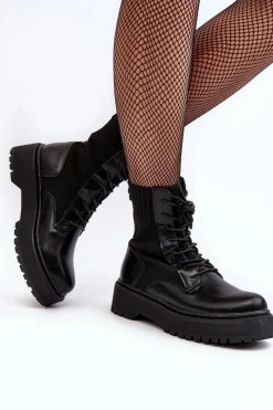 Clearance Workery Botki Damskie Ze Skarpetą Sznurowane Czarne Dedinva Damskie Botki Sznurowane|Czarne Botki