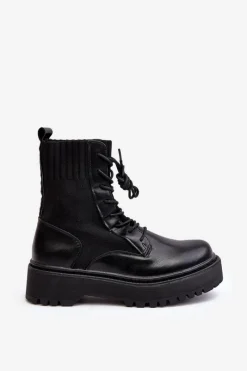 Clearance Workery Botki Damskie Ze Skarpetą Sznurowane Czarne Dedinva Damskie Botki Sznurowane|Czarne Botki