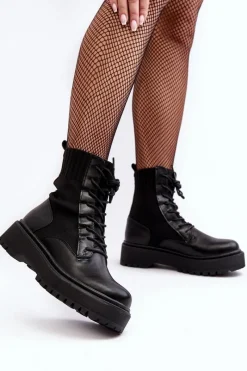 Clearance Workery Botki Damskie Ze Skarpetą Sznurowane Czarne Dedinva Damskie Botki Sznurowane|Czarne Botki