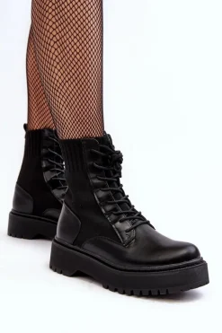 Clearance Workery Botki Damskie Ze Skarpetą Sznurowane Czarne Dedinva Damskie Botki Sznurowane|Czarne Botki