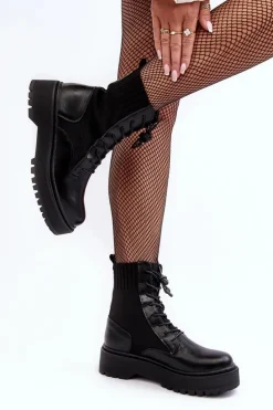 Clearance Workery Botki Damskie Ze Skarpetą Sznurowane Czarne Dedinva Damskie Botki Sznurowane|Czarne Botki