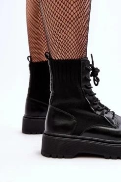 Clearance Workery Botki Damskie Ze Skarpetą Sznurowane Czarne Dedinva Damskie Botki Sznurowane|Czarne Botki