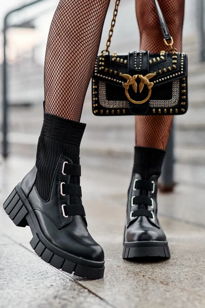 New Workery Botki Na Płaskim Obcasie Ze Skarpetą Czarne Inogoi Damskie Damskie Trapery|Czarne Botki