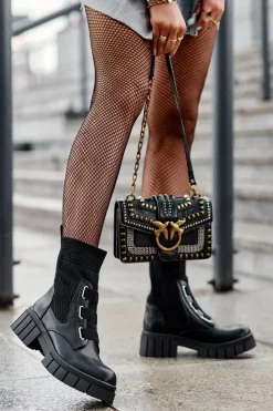 New Workery Botki Na Płaskim Obcasie Ze Skarpetą Czarne Inogoi Damskie Damskie Trapery|Czarne Botki